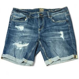 True Craft Bermuda Shorts Blue Distressed Size 14W